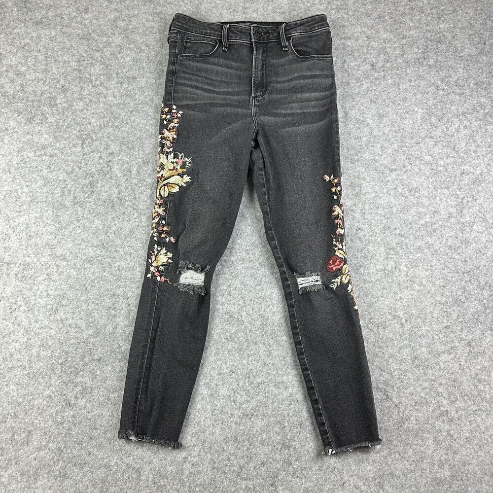 Abercrombie & Fitch Simone High Rise Ankle Jeans Womens 27 Floral Embroidered*